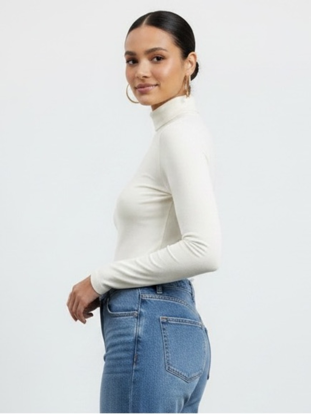 975 • Off White Microfiber Butter Soft Stretch Mock Neck Long Sleeve Top